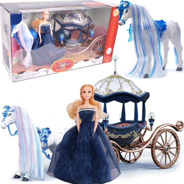 DUŻA KARETA DYNIA Z CHODZĄCYM KONIEM Chodzący KOŃ KAROCA + LALKA KSIĘŻNICZKA