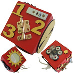 DREWNIANA KOSTKA MANIPULACYJNA SENSORYCZNA MONTESSORI 8W1 KOLOROWA