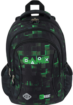 ST.RIGHT PLECAK SZKOLNY 3-KOMOROWY TORNISTER KLASA 1-3 DLA GRACZA BP-26 GREEN GAME