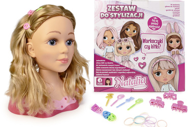 GŁOWA DO STYLIZACJI ZESTAW LALKA WŁOSY FRYZURY gumki spinki NATALIA
