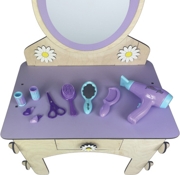 DREWNIANA TOALETKA  dla dziewczynki Z TABORETEM I AKCESORIAMI