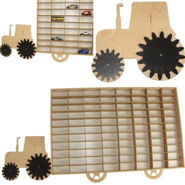 DUŻY DREWNIANY EKSPOZYTOR na autka resoraki PÓŁKA TRAKTOR 88 PRZEGRÓDEK