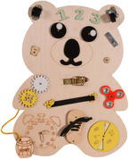 DREWNIANA TABLICA MANIPULACYJNA SENSORYCZNA MONTESSORI NATURALNA MIŚ