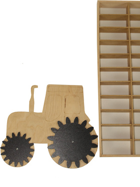 DUŻY DREWNIANY EKSPOZYTOR na autka resoraki PÓŁKA TRAKTOR 88 PRZEGRÓDEK