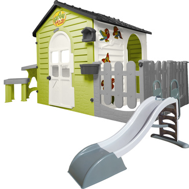 DOMEK OGRODOWY ZJEŻDŻALNIA STOLIK PŁOTEK PLAC ZABAW ZESTAW 3W1 Mochtoys