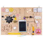 DUŻA DREWNIANA TABLICA MANIPULACYJNA SENSORYCZNA MONTESSORI NATURALNA