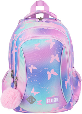 ST.RIGHT PLECAK SZKOLNY 3-KOMOROWY TORNISTER KLASA 1-3 RÓŻOWE MOTYLKI BP-26 PINK BUTTERFLIES