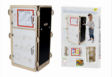 LODÓWKA DREWNIANA Z TABLICĄ KREDOWĄ MAGNETYCZNĄ 4w1 LITERKI TABLICA Naturalna