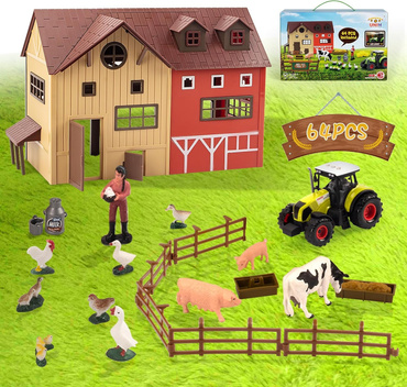 FARMA ZE ZWIERZĘTAMI TRAKTOR ZAGRODA ZESTAW 64el ŚWIATŁO DZWIĘK