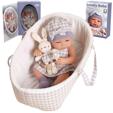 LALKA BOBAS REALISTYCZNA Z KRÓLICZKIEM + NOSIDEŁKO AKCESORIA łóżeczko 38 cm NA PREZENT 