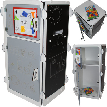 TABLICA KREDOWA MAGNETYCZNA DREWNIANA 4w1 LICZYDŁO ZEGAR Akcesoria SZARA