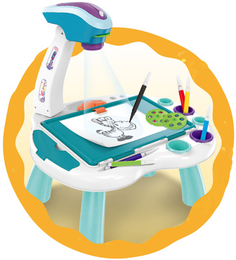 DUŻY STOLIK Z PROJEKTOREM DO RYSOWANIA DLA DZIECI RZUTNIK SLAJDY