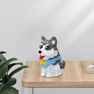 KLOCKI PIESEK HUSKY BIAŁO-SZARY zwierzątko domowe PIES 796 elementów