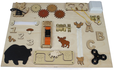 DUŻA DREWNIANA TABLICA MANIPULACYJNA LAS MONTESSORI NATURALNA
