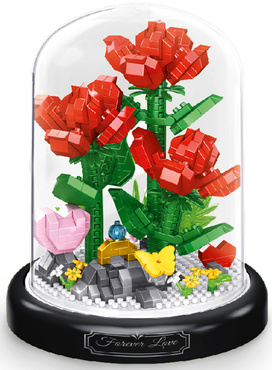 KLOCKI KWIATY CZERWONE PIWONIE ZESTAW 648 el. POD KLOSZEM