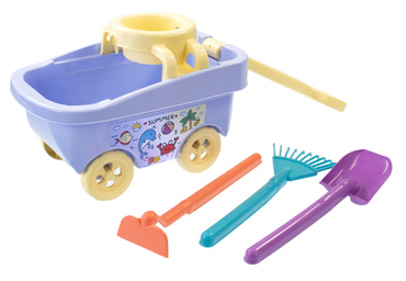 MOCHTOYS WÓZEK NA ZABAWKI PRZYCZEPKA Z ZESTAWEM DO OGRODU PIASKU ZIELONY PASTELOWY