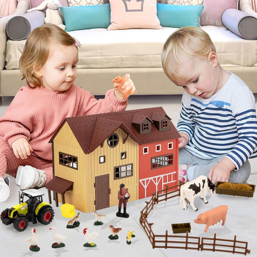 FARMA ZE ZWIERZĘTAMI TRAKTOR ZAGRODA ZESTAW 64el ŚWIATŁO DZWIĘK