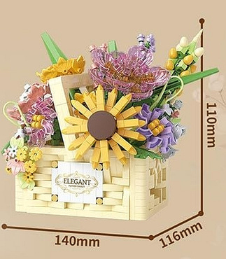 KLOCKI konstrukcyjne KWIATY ZESTAW KWIATKI W DONICZCE KOSZU 1263 elementów