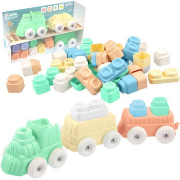 POCIĄG SENSORYCZNY + KLOCKI miękkie ZESTAW PLAY SQUISH MOCHTOYS polskie