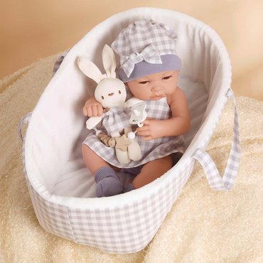 LALKA BOBAS REALISTYCZNA Z KRÓLICZKIEM + NOSIDEŁKO AKCESORIA łóżeczko 38 cm NA PREZENT 