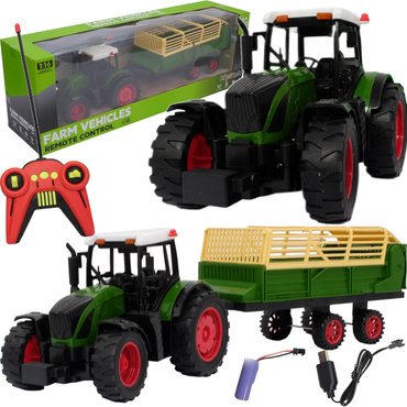 DUŻY TRAKTOR ZDALNIE STEROWANY Z PRZYCZEPĄ CIĄGNIK 50CM RC + USB