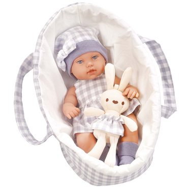 LALKA BOBAS REALISTYCZNA Z KRÓLICZKIEM + NOSIDEŁKO AKCESORIA łóżeczko 33 cm NA PREZENT 