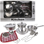 DUŻY ZESTAW KUCHENNY NACZYŃ GARNKÓW dla dzieci METALOWE NACZYNIA 13 EL
