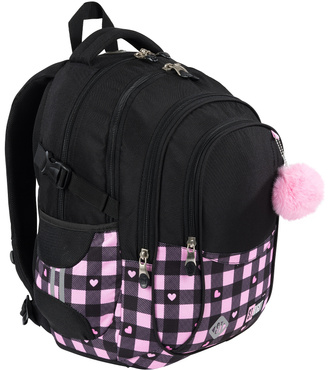 PLECAK SZKOLNY TORNISTER SZACHOWNICA SERDUSZKA 4-KOMOROWY ST.RIGHT BP-01 PINK CHECKERED