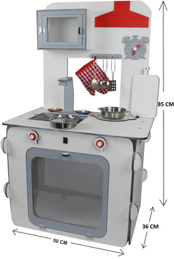 DUŻA DREWNIANA KUCHNIA DLA DZIECI DREWNIANA ŚWIATŁO ZESTAW NACZYŃ ZE STALI
