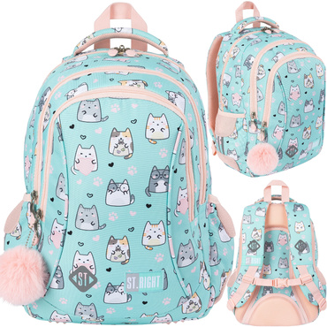 ST.RIGHT PLECAK SZKOLNY 3-KOMOROWY TORNISTER KLASA 1-3 KOTKI BP-26 CHARMING CATS