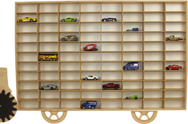 DUŻY DREWNIANY EKSPOZYTOR na autka resoraki PÓŁKA TRAKTOR 88 PRZEGRÓDEK