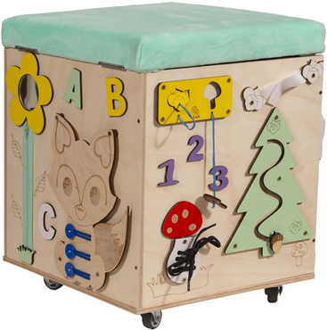 PUFA SKRZYNIA MANIPULACYJNA LAS SENSORYCZNA schowek POJEMNIK Na Zabawki TABLICA