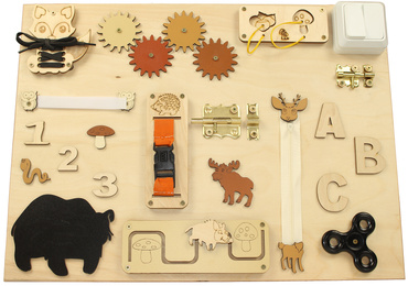 DUŻA DREWNIANA TABLICA MANIPULACYJNA LAS MONTESSORI NATURALNA