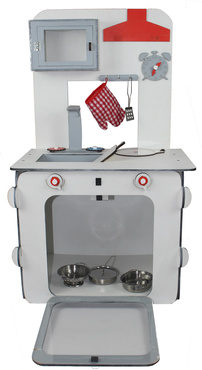 DUŻA DREWNIANA KUCHNIA DLA DZIECI DREWNIANA ŚWIATŁO ZESTAW NACZYŃ ZE STALI