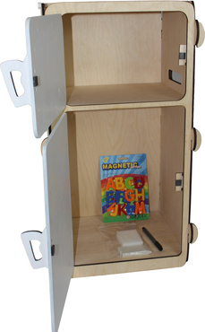 LODÓWKA DREWNIANA Z TABLICĄ KREDOWĄ MAGNETYCZNĄ 4w1 LITERKI TABLICA Naturalna