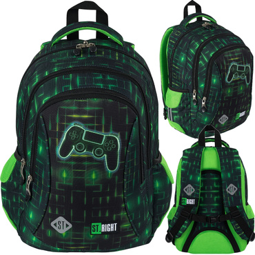 ST.RIGHT PLECAK SZKOLNY 3-KOMOROWY TORNISTER KLASA 1-3 DLA GRACZA BP-26 NEON PAD