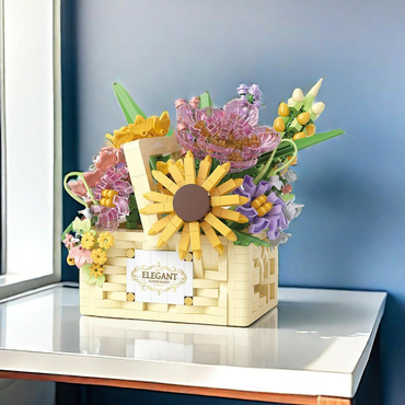 KLOCKI konstrukcyjne KWIATY ZESTAW KWIATKI W DONICZCE KOSZU 1263 elementów