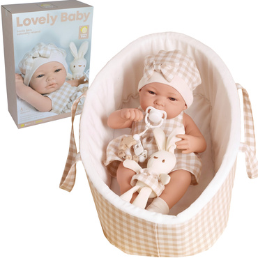 LALKA BOBAS REALISTYCZNA Z KRÓLICZKIEM + NOSIDEŁKO AKCESORIA łóżeczko 38 cm NA PREZENT 