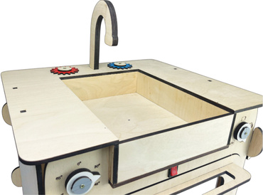 DUŻA DREWNIANA ZMYWARKA ZE ŚWIATŁEM ZLEWEM I AKCESORIAMI DLA DZIECI Naturalna