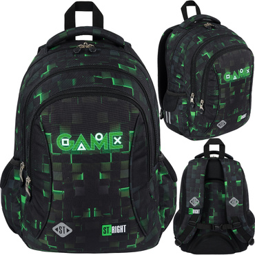 ST.RIGHT PLECAK SZKOLNY 3-KOMOROWY TORNISTER CZARNY BP-77 GREEN GAME