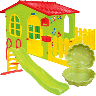DOMEK XXL Z PŁOTKIEM ZJEŻDŻALNIA 205cm PIASKOWNICA MOCHTOYS ZESTAW