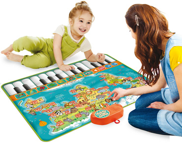 DUŻA MATA EDUKACYJNA MUZYCZNA PIANINKO MAPA ŚWIATA ZWIERZĄTKA DOTYKOWA 90CM