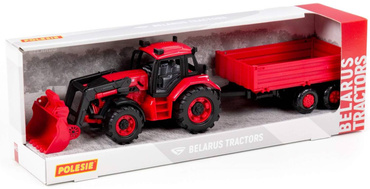 TRAKTOR Z PRZYCZEPKĄ BURTOWĄ ŁADOWARKA BELARUS POLESIE CZERWONY