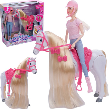 LALKA Z CHODZĄCYM KONIEM CHODZĄCY KOŃ Z GRZYWĄ DŹWIĘKIEM + SIODŁO akcesoria