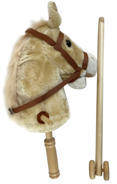 HOBBY HORSE KOŃ NA KIJU patyku GŁOWA KONIA odkręcany kij na kółkach DŹWIĘKI BEŻOWY