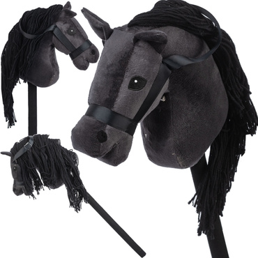 KOŃ NA KIJU HOBBY HORSE GŁOWA KONIA PLUSZOWY KONIK DŹWIĘK CZARNY