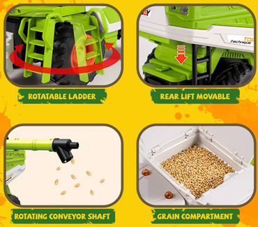 KOMBAJN ZDALNIE STEROWANY Zbożowy TRAKTOR Światła DYM Z KOMINA RC USB