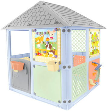 ZESTAW DOMEK OGRODOWY SMART HOUSE 6w1 + ZJEŻDZALNIA WODNA + PIASKOWNICA Pastelowy PLAC ZABAW