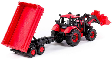 TRAKTOR Z PRZYCZEPKĄ BURTOWĄ ŁADOWARKA BELARUS POLESIE CZERWONY
