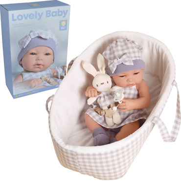 LALKA BOBAS REALISTYCZNA Z KRÓLICZKIEM + NOSIDEŁKO AKCESORIA łóżeczko 38 cm NA PREZENT 